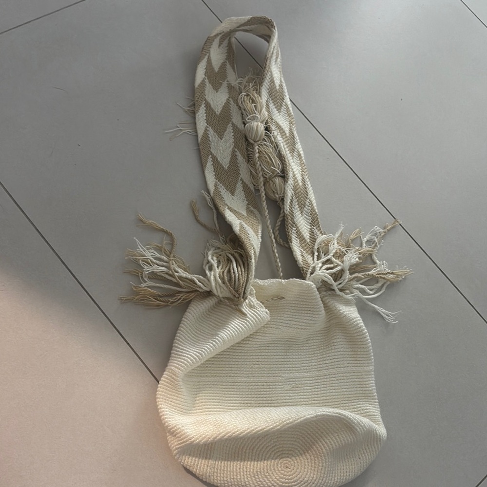 Colombia Cream and Tan Crossbody Bag with Chevron Strap
